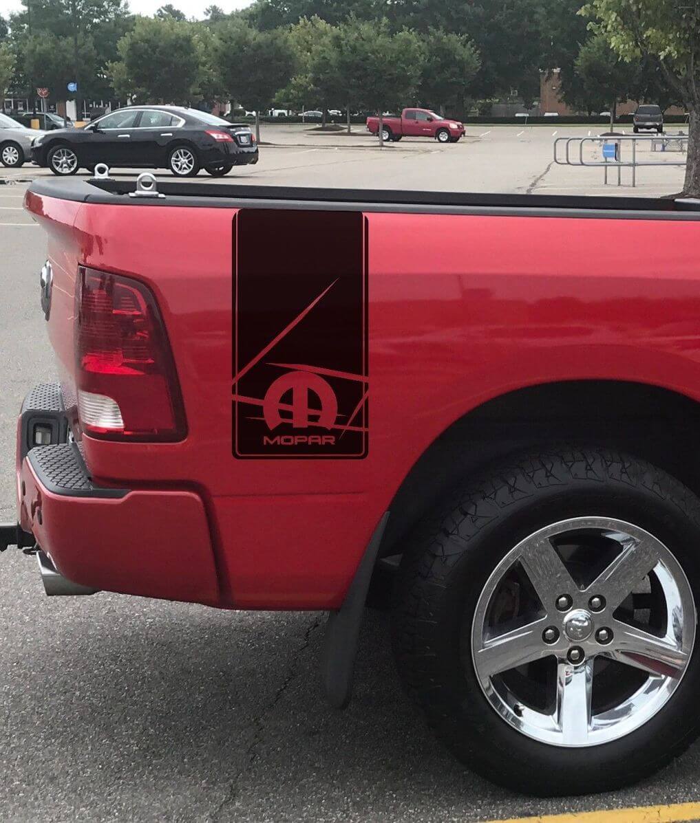 2 calcomanías de gráficos de vinilo adhesivo de rayas de carreras Dodge Ram cama trasera hemi mopar 5.7