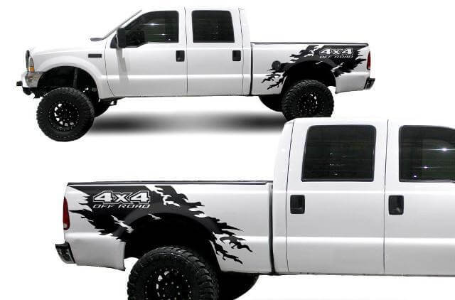 Musclecar F-250 (1999-2006) Kit de envoltura de calcomanías de vinilo personalizado - 4x4 rasgado

