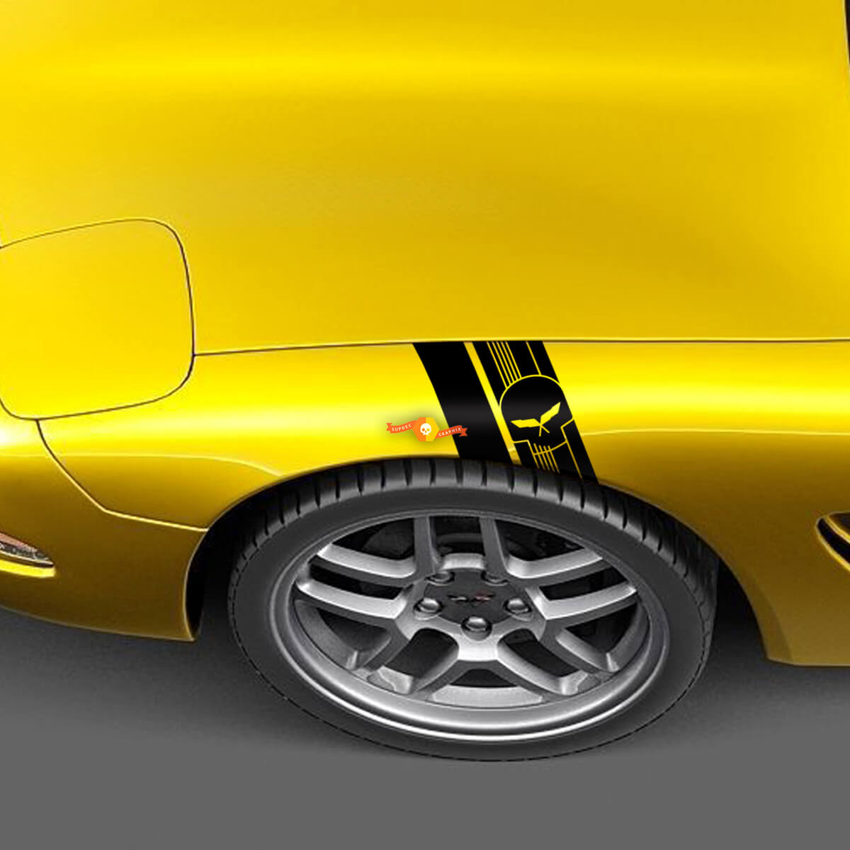 Chevrolet C5 Corvette marcas de hash del guardabarros Jake Punisher calavera calcomanía pegatina
