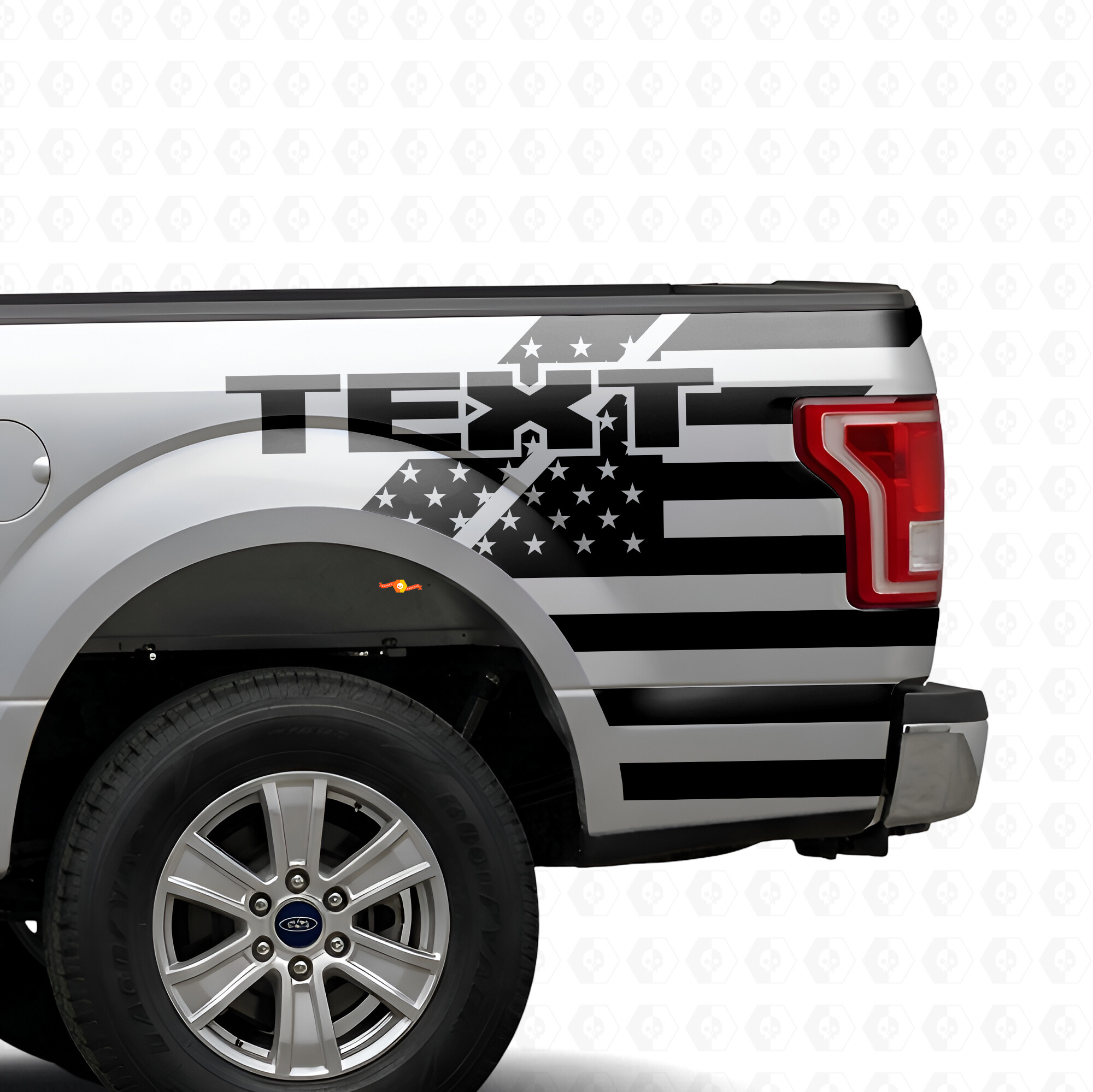 Pegatina de vinilo personalizada con texto y bandera estadounidense para la mesita de noche Ford F-150 2015-2017