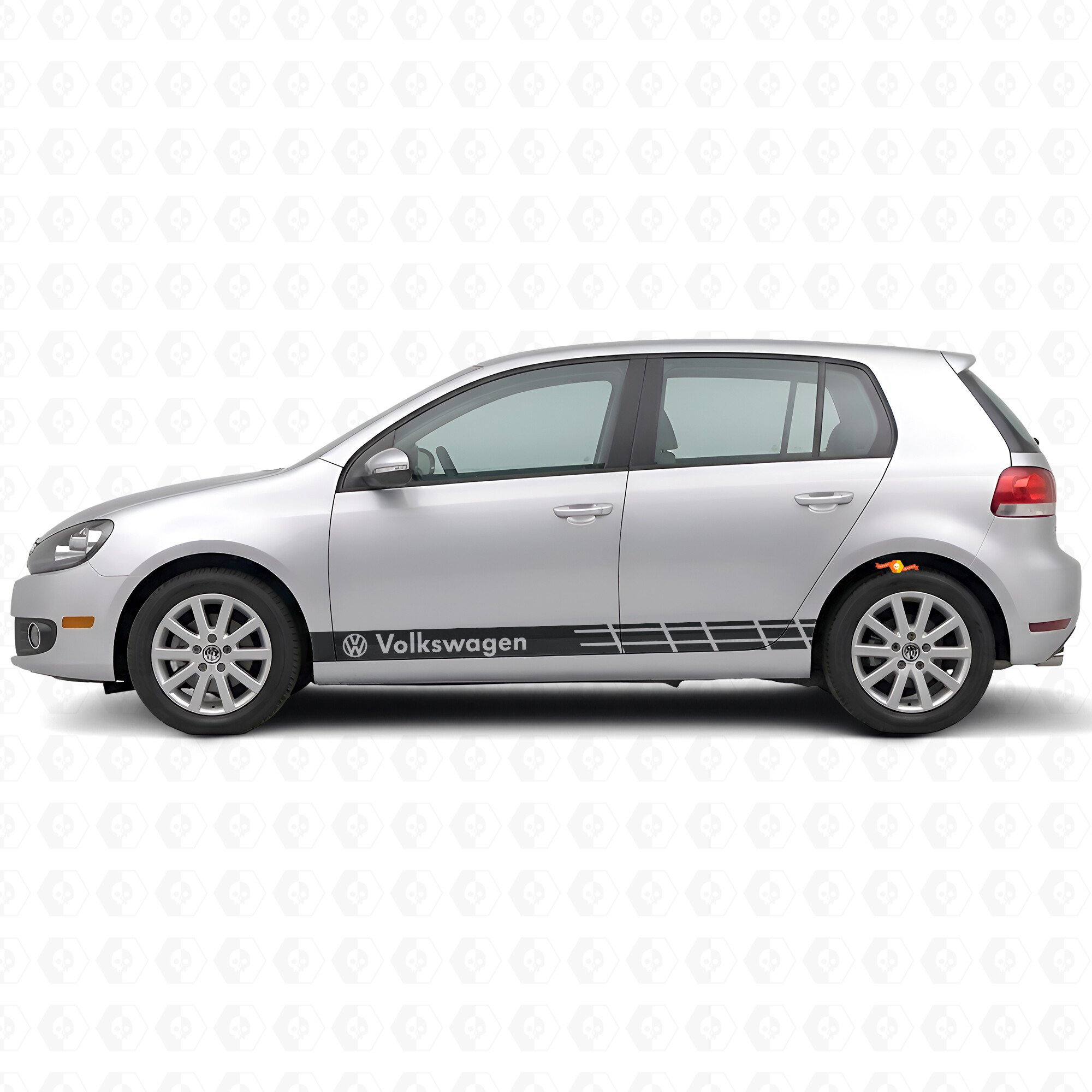Pegatina de vinilo de franjas de carreras con logo VW para lateral de Volkswagen Golf