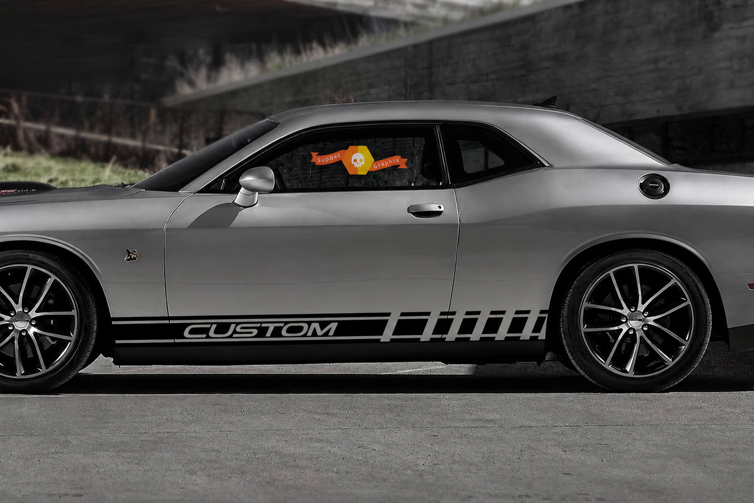 Pegatina de vinilo para panel de estribo con franjas segmentadas de carreras CUSTOM para Dodge Charger
