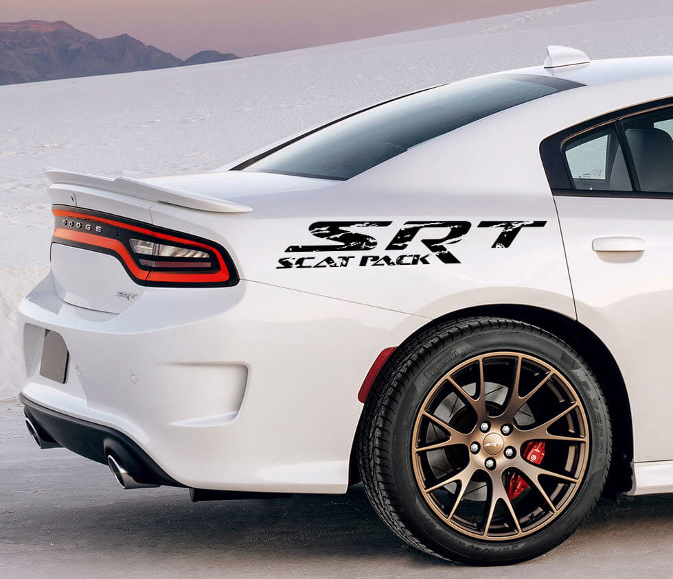 Calcomanías laterales de vinilo estilo envejecido SRT Scat Pack para Dodge Charger Challenger