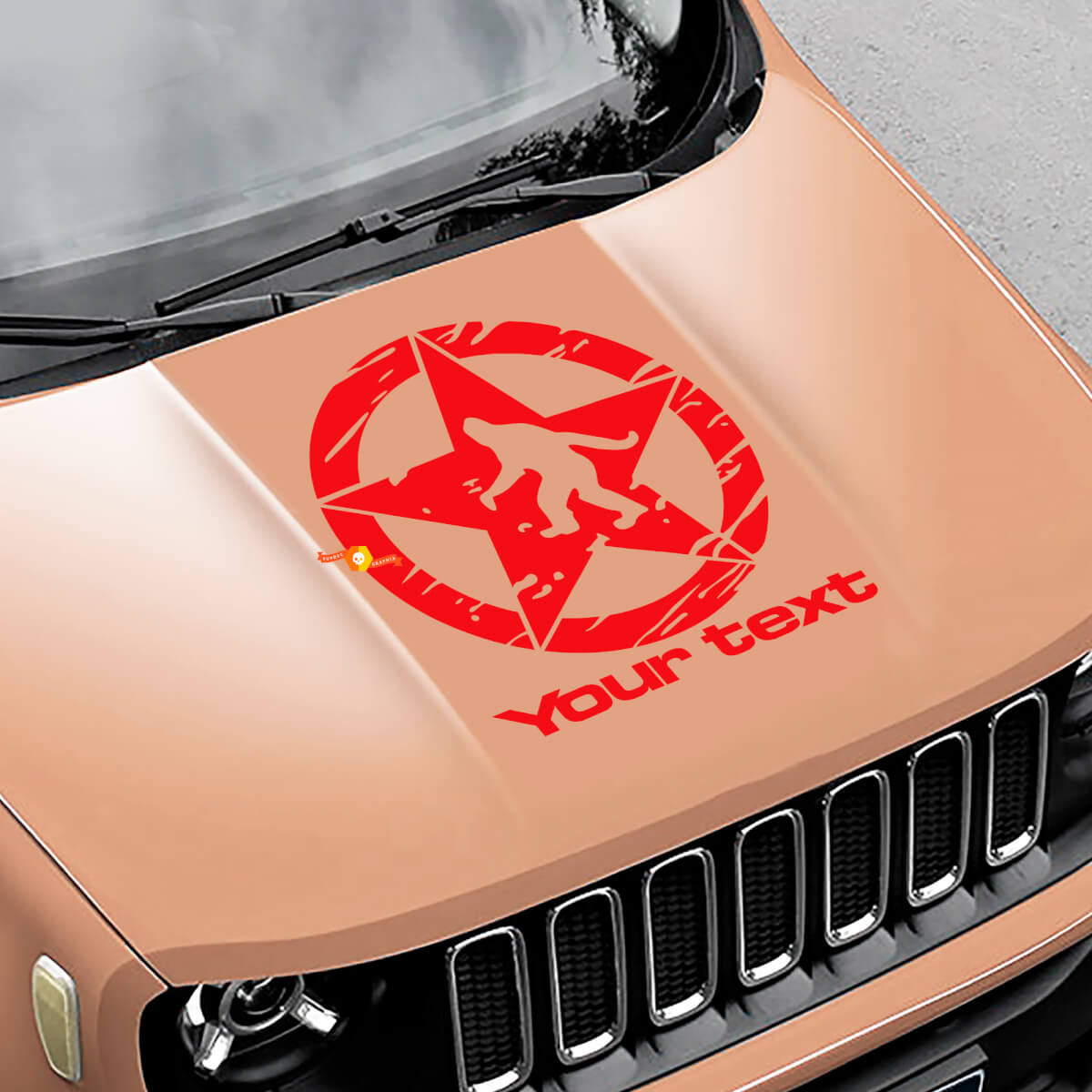 Calcomanía de vinilo para capó con desgastado, rayado Yeti Sasquatch Army Star para Jeep Renegade