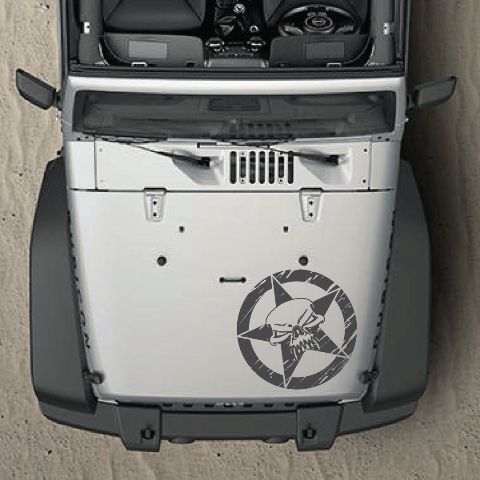 Pegatina gráfica de estrella del ejército desgastada, capó lateral renegado, Jeep, vinilo, Wrangler Skull
