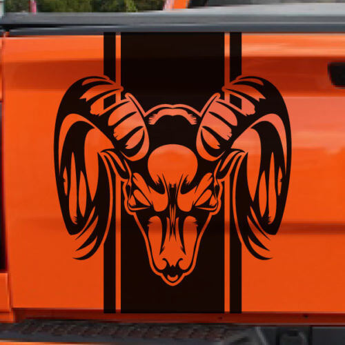 Juego de 3 Calcomanías de Raya para Cama de Camión con Cabeza de Carnero para Dodge Ram