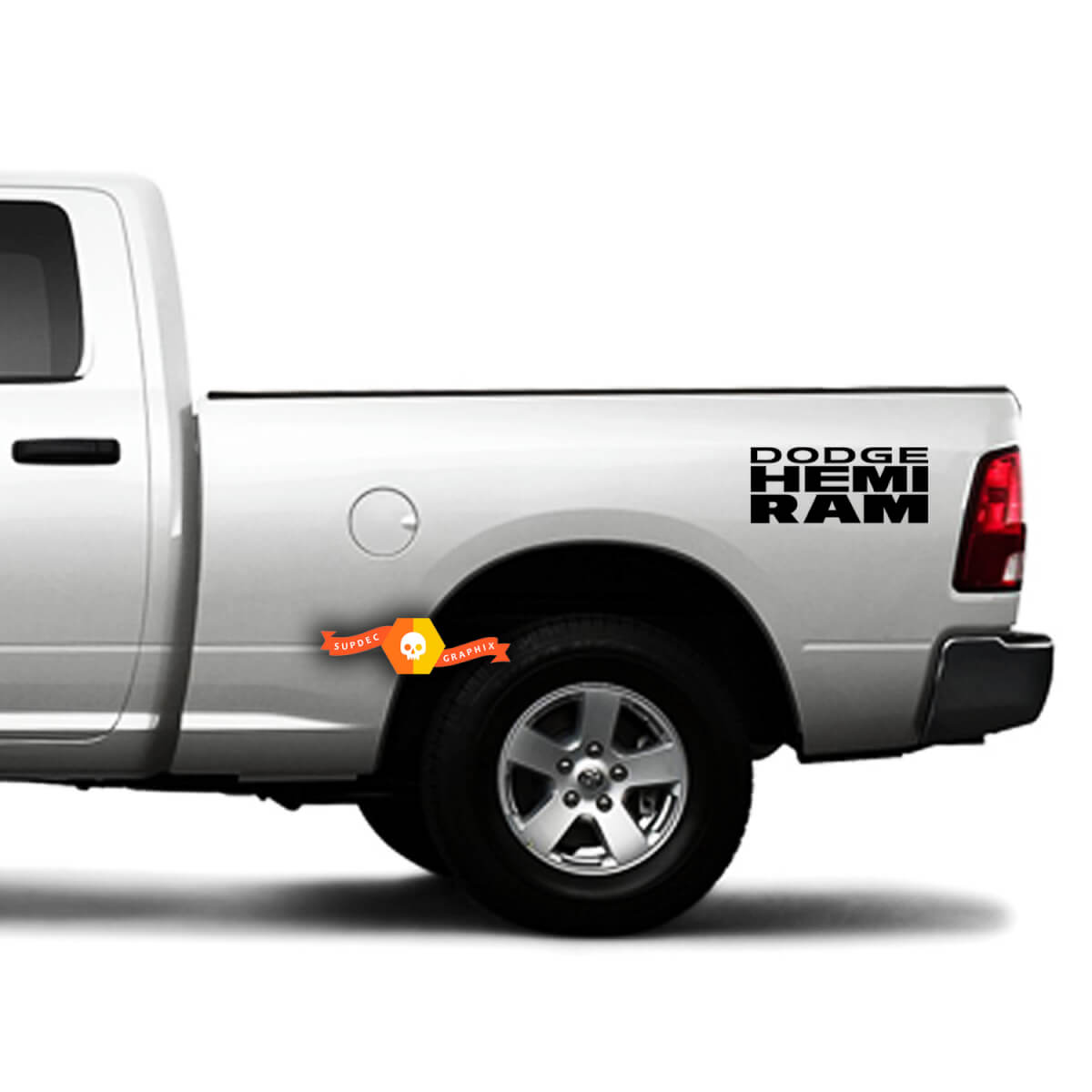 Calcomanía de vinilo con letras Hemi y Ram para lateral de cama para Dodge Ram 1500