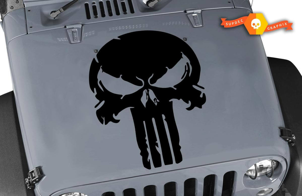 Calcomanía de vinilo con diseño de calavera de Punisher desgastada, para Jeep Hood Ford Chevy Dodge
