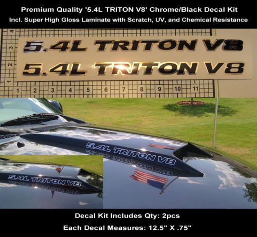 5.4L Ford Triton F150 F250 Kit de calcomanías adhesivas cromadas negras 2 piezas 12.5 pulgadas Hood Scoop 0113
