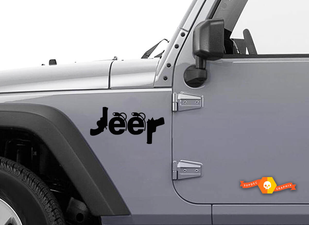 Conjunto de Calcomanías de Vinilo con Logo de Jeep Estilo Armas y Granadas para Coches Jeep
