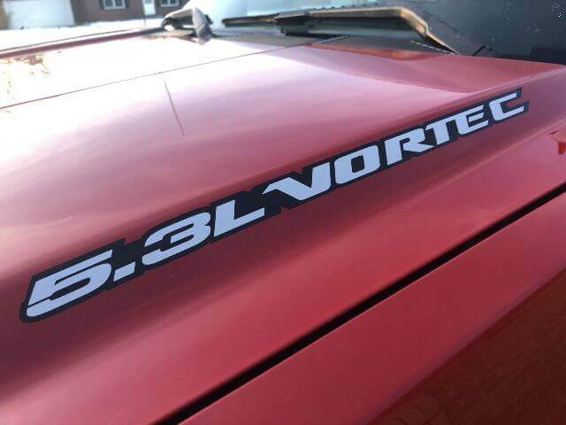 Juego de calcomanías de vinilo para capó con diseño Vortec 5.3L para camiones Chevy GMC
