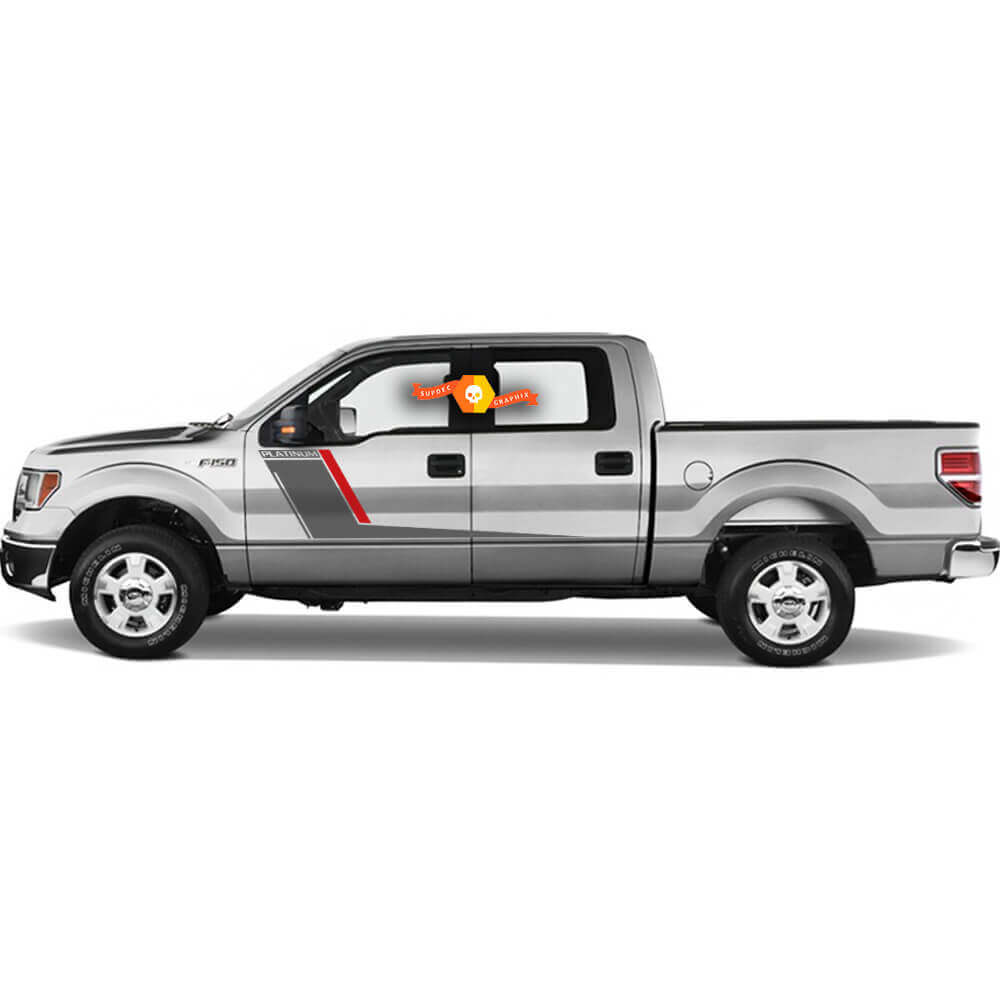 Calcomanías Gráficas de Franjas Laterales de Platino Vinilo de Doble Color para Ford F-150