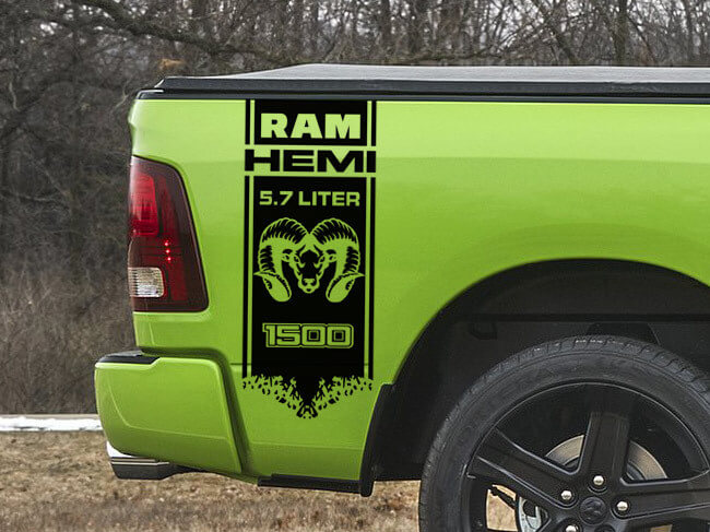 Kit de adhesivos de vinilo con franjas laterales para la caja 4x4 Hemi 5.7L para Dodge Ram 1500