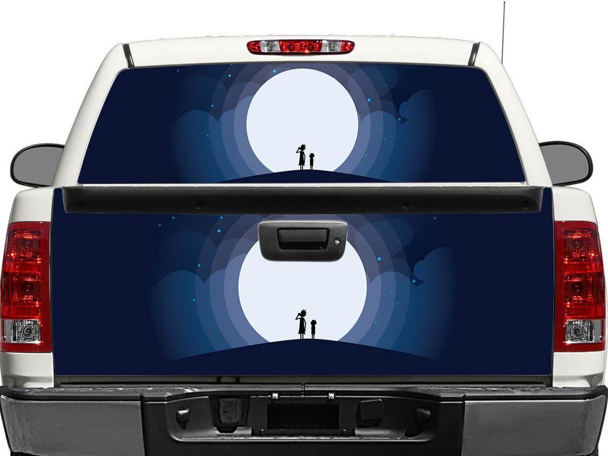 Calcomanía de vinilo para ventana trasera o portón trasero estilo caricatura de Rick and Morty para camionetas y SUVs