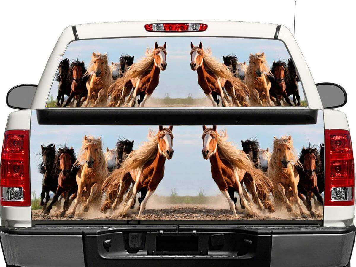Vinilo decorativo de caballos galopando para ventana trasera o portón trasero de camionetas