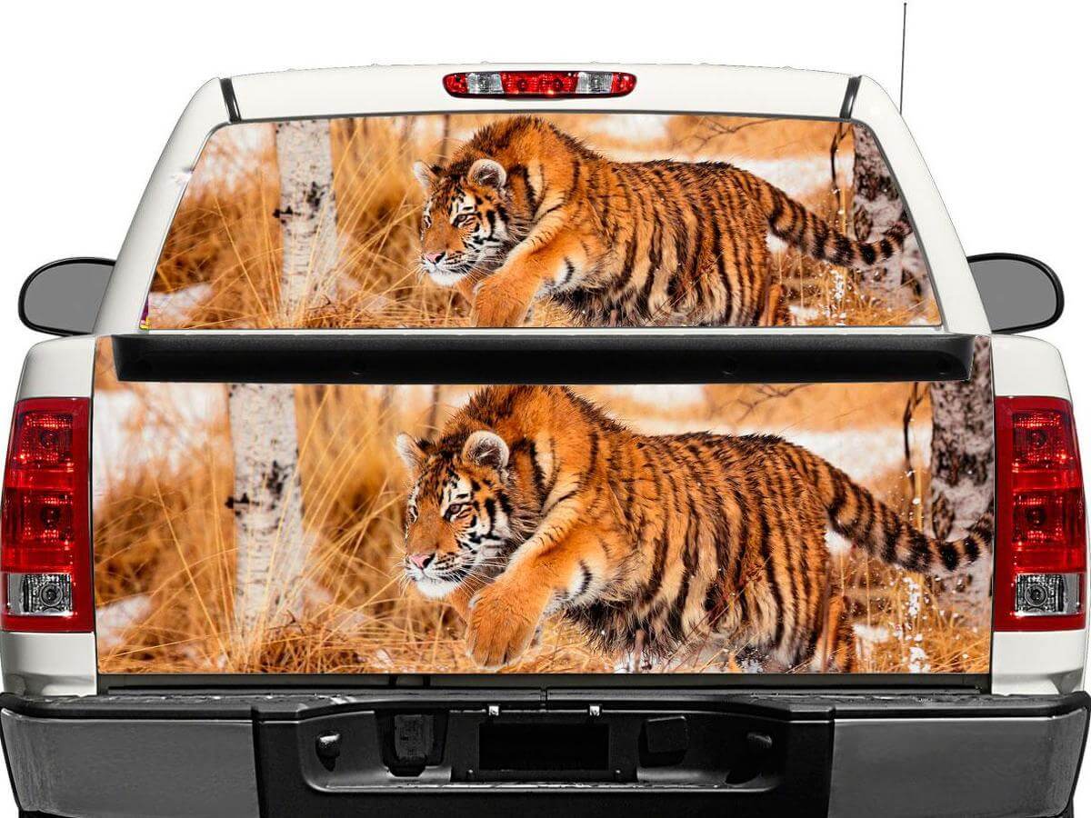 Adhesivo de vinilo para ventana trasera o portón trasero Tiger Wildlife para camionetas 4x4 y SUVs