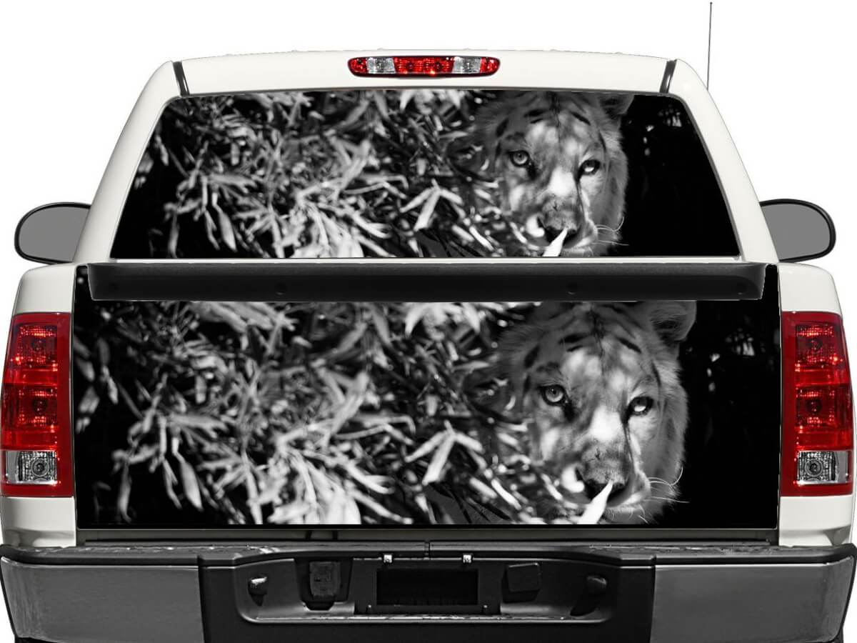 B&W Tiger - Adhesivo para ventana trasera, adhesivo para portón trasero para camioneta, SUV y coche
