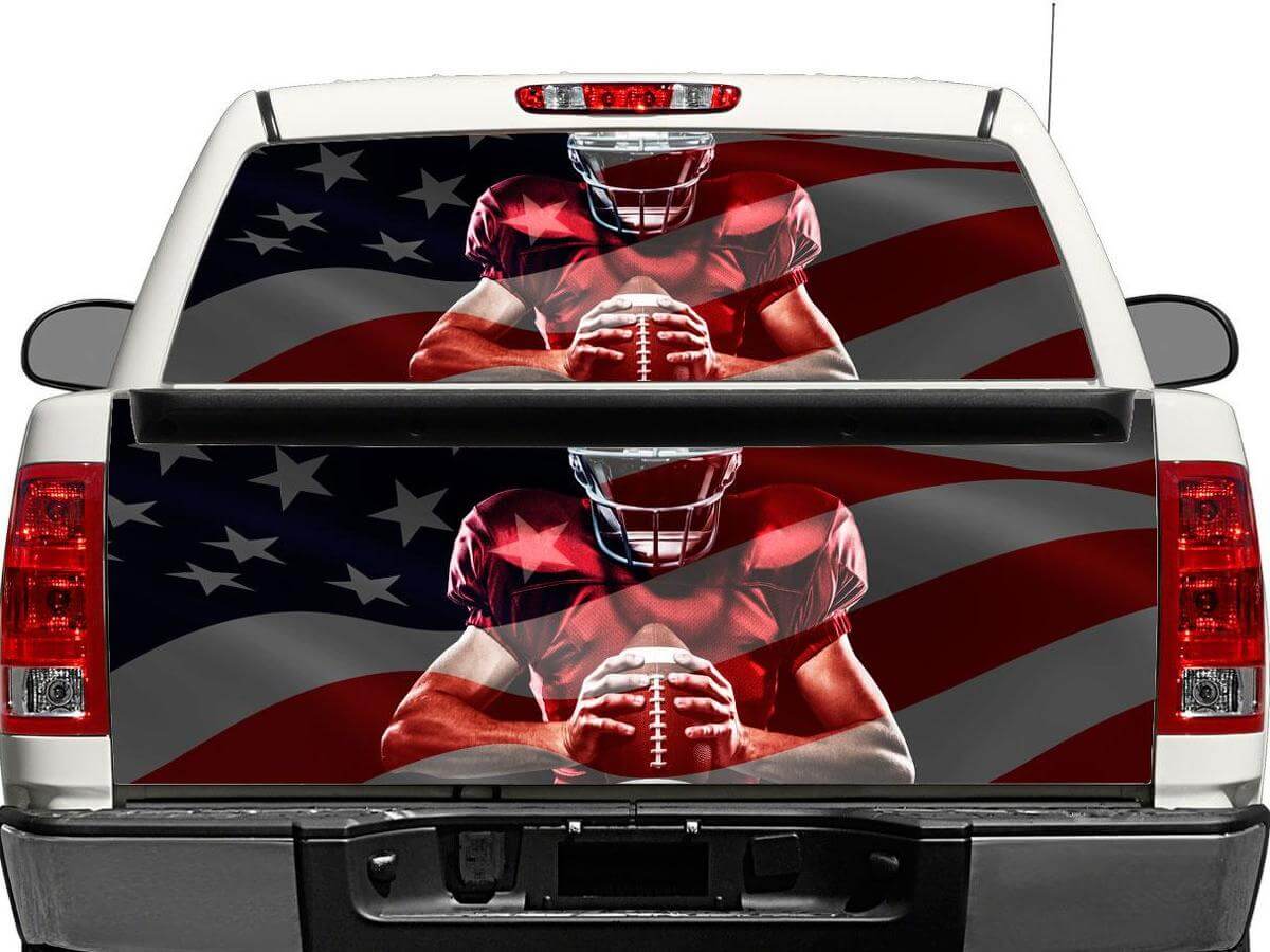 Calcomanía de Bandera Americana de Jugador de Fútbol Americano para Ventana Trasera o Portón de Camioneta Pickup