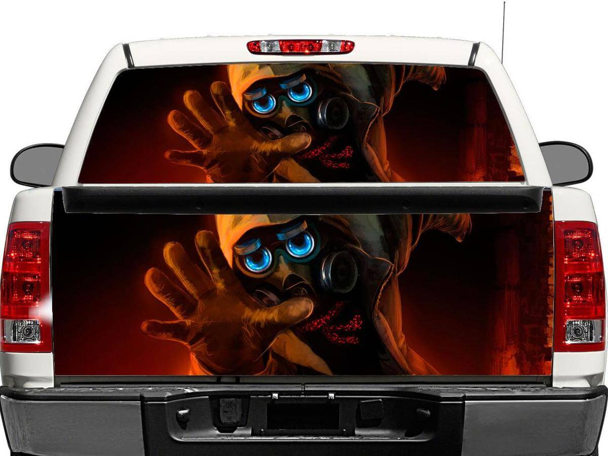 Pegatina para ventana trasera o portón trasero Romantically Apocalyptic Gasmask para camionetas pickup