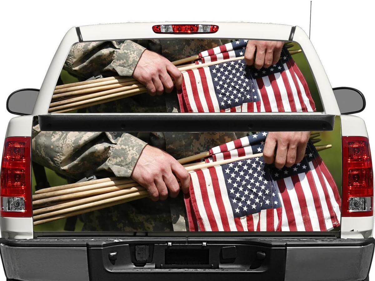 Calcomanía de bandera estadounidense estilo militar para ventana trasera o portón trasero de camioneta