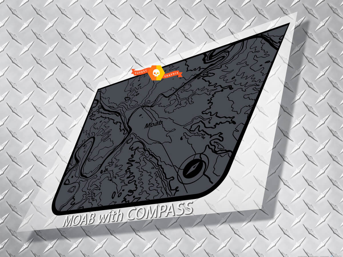 Mapa de Moab con Brújula Vinilo Decorativo Capó Negro para Jeep Wrangler