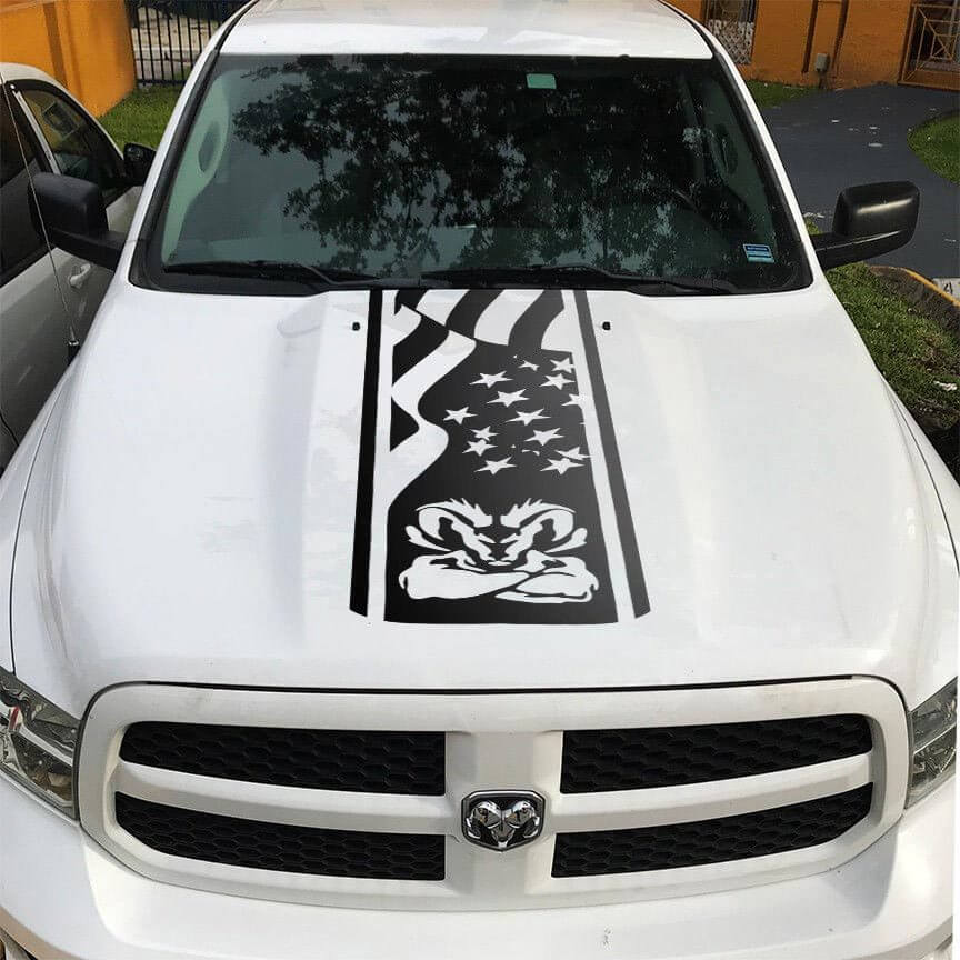 Calcomanía de vinilo con raya de capó estilo Hemi con bandera de EE. UU. para Dodge Ram 1500-3500