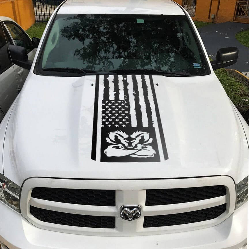 Calcomanía de vinilo con bandera de EE. UU. para capó Dodge Ram 1500-3500 Rebel