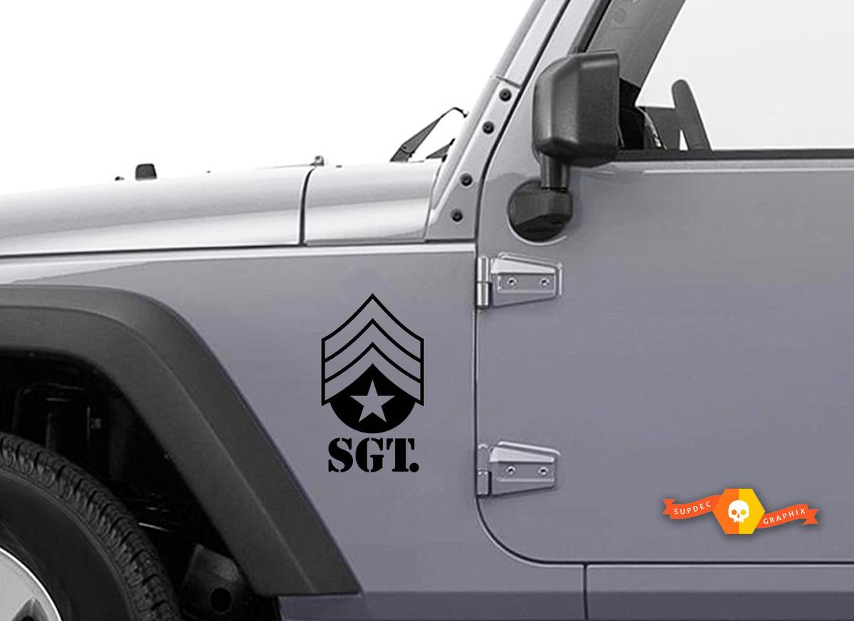 Kit de calcomanías laterales para capó de Jeep Wrangler - Sargento militar. Adhesivo negro mate TJ LJ JK