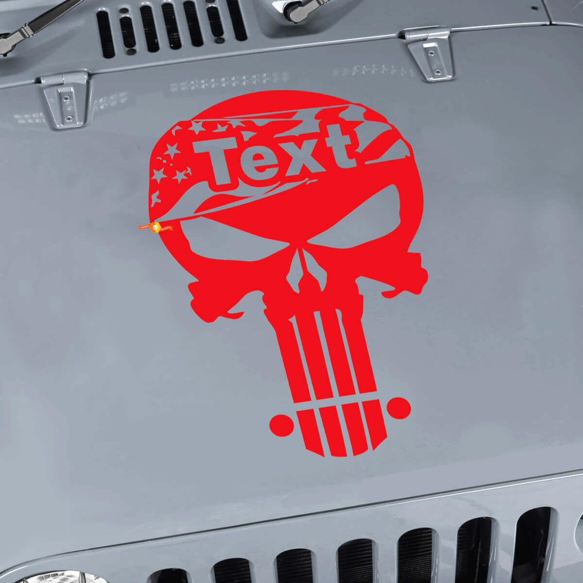 Calcomanía de vinilo personalizada con calavera Punisher y bandera USA para capó de Jeep Wrangler