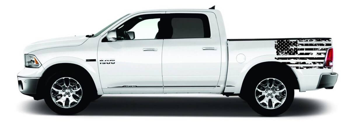 Juego de vinilos para el lateral de la cama con bandera americana desgastada para Dodge Ram 1500-3500