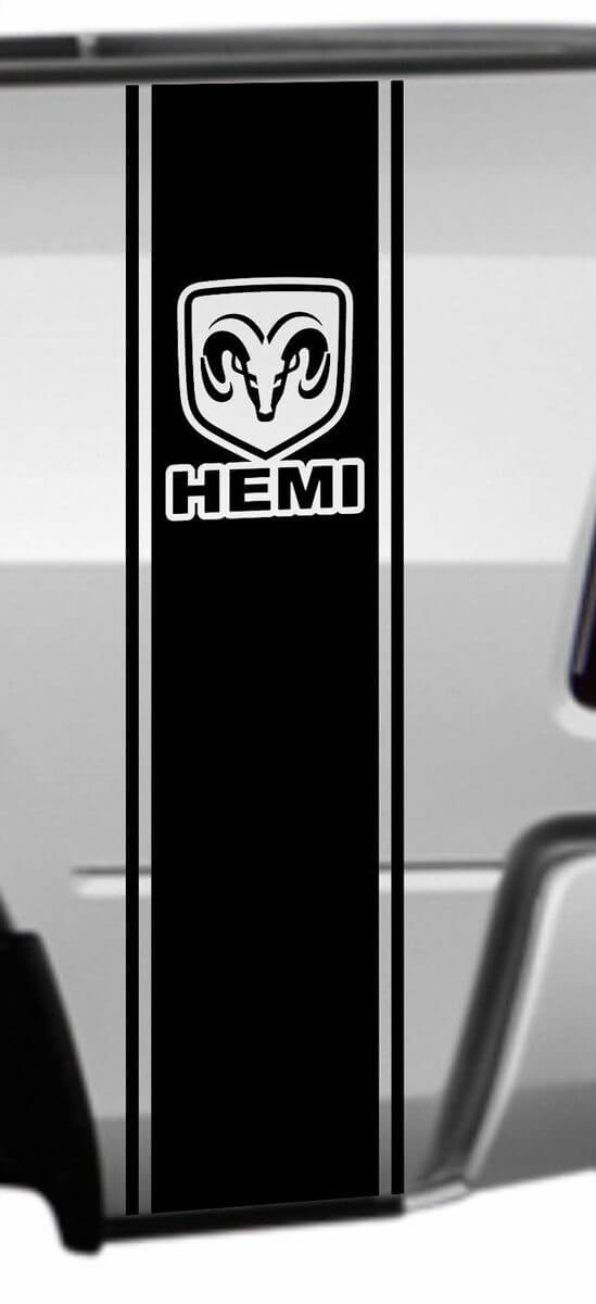 Vinilo adhesivo con franjas laterales traseras con logo HEMI para Dodge Ram 1500 2500 3500