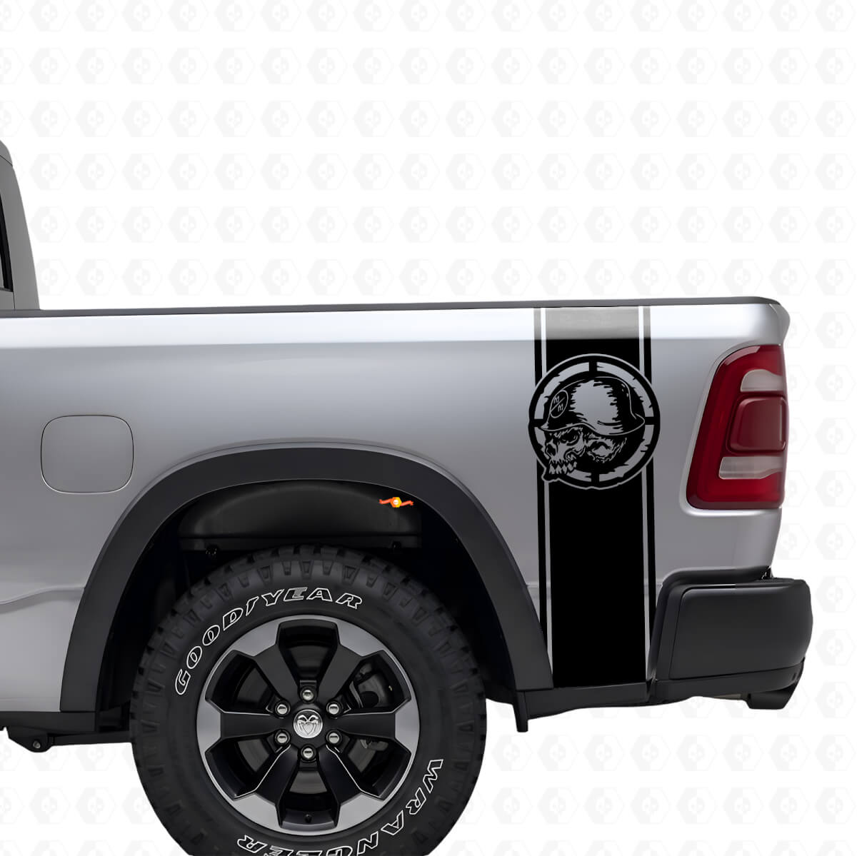 Juego de Vinilos de Rayas Laterales Traseras con Calavera Metal Mulisha para Camionetas Pickup
