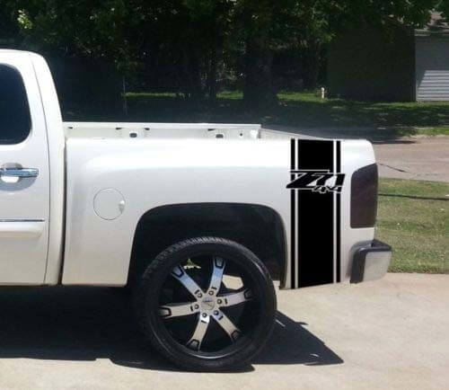 Juego de pegatinas personalizadas para camioneta Chevrolet Z71 4x4 a rayas para cama (2) para Chevy Pickup 2024
