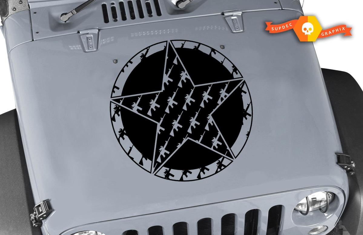 Calcomanía de vinilo Star Hood de rifle Oscar Mike M4 M16A2 5.56 para Jeep Wrangler