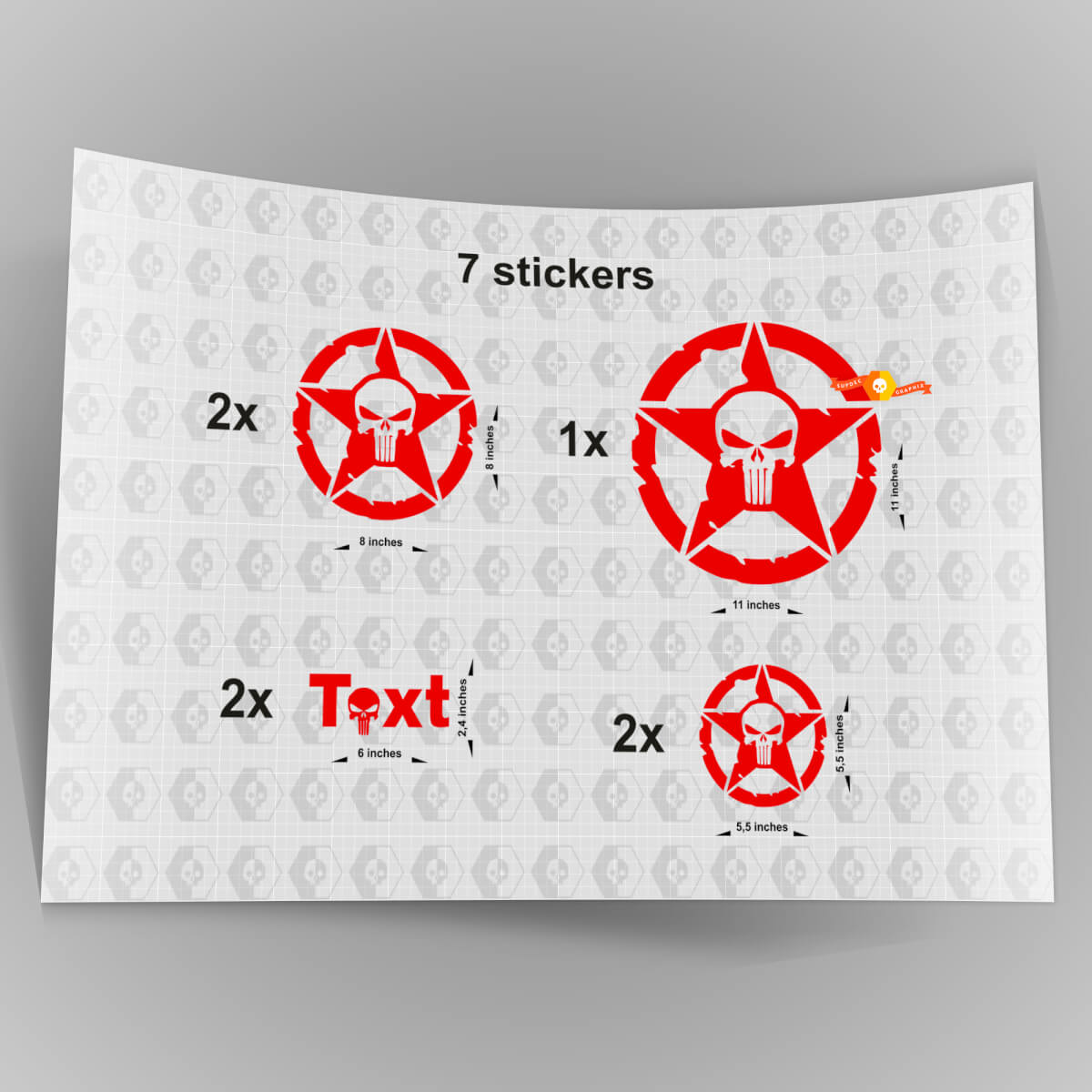 7x Jeep Punisher STAR calcomanía pegatinas capó puerta guardabarros TJ JK CJ YJ JL rubicon