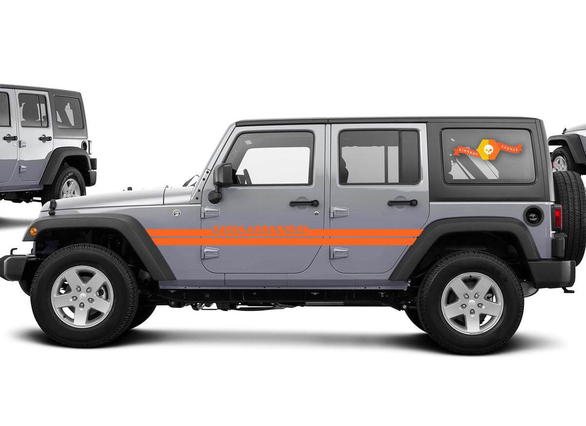 Vinilo Adhesivo de Rayas Duales Ilimitadas para el Lateral para Jeep Wrangler