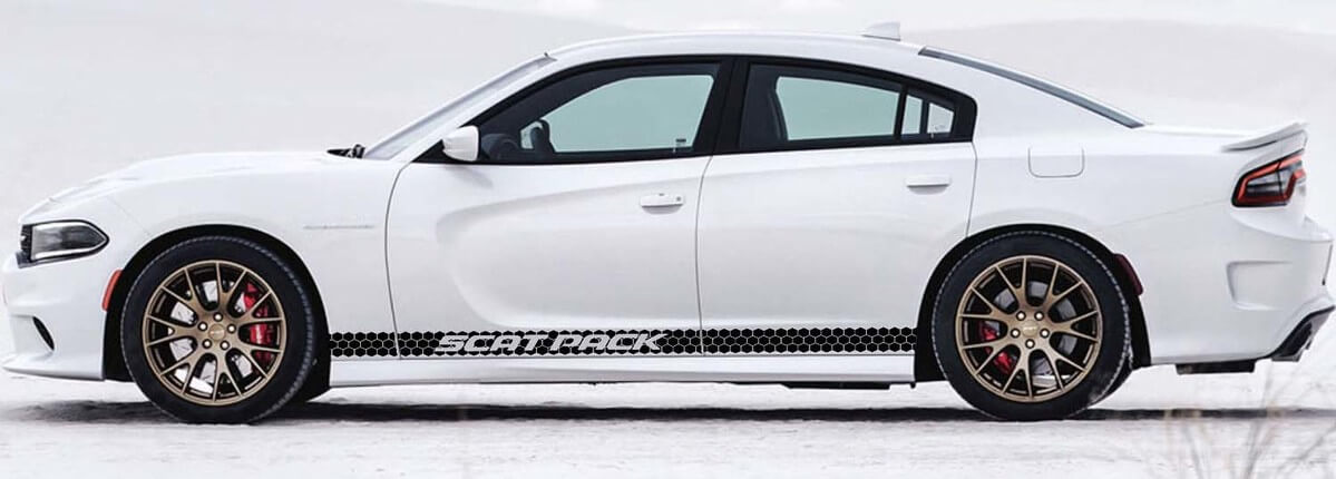 Kit de calcomanías adhesivas de vinilo con rayas laterales estilo panal Scat Pack para Dodge Charger 2011-2018
