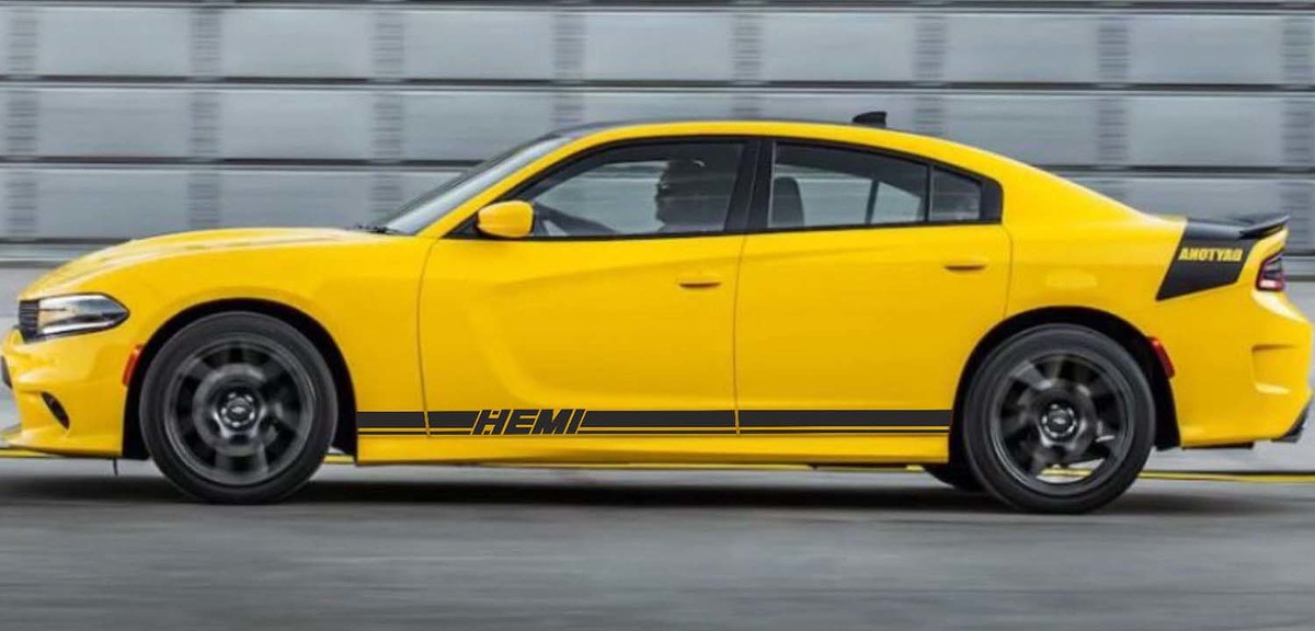 2X Dodge Charger Hemi Rocker Panel Pegatinas Calcomanías Kit de gráficos de vinilo a rayas 2011-2018
