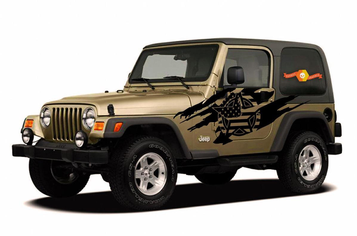 Adorno Vinilo Adhesivo Lateral Estrella del Ejército USA Estrella Desgastada para Jeep Wrangler 1997-2006