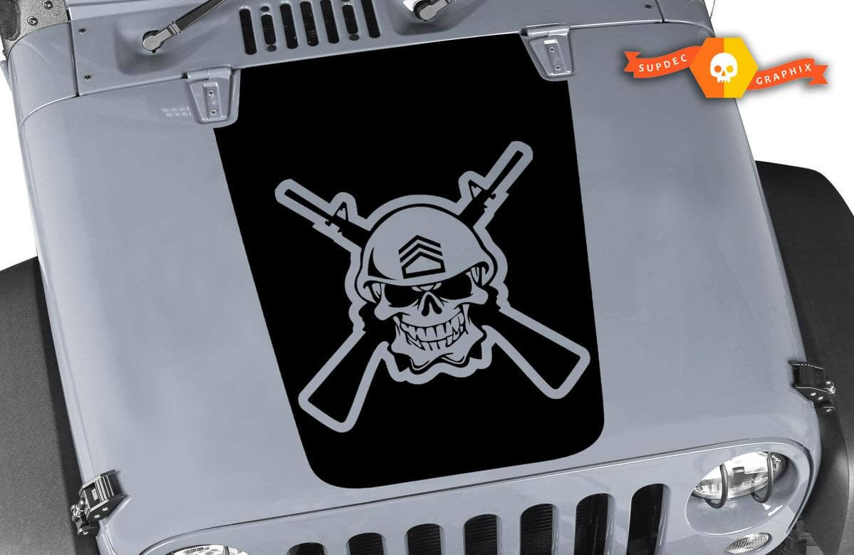 Calcomanía de Vinilo para Capó de Rifle Cruzado con Calavera para Jeep Wrangler 2007-2016