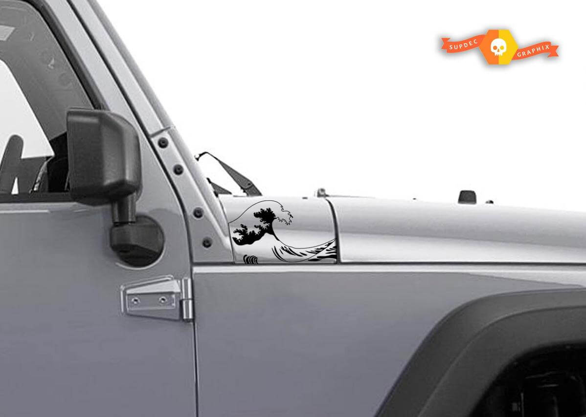 Juego de calcomanías de vinilo para el lateral del capó Ocean Wave para Jeep Wrangler JK