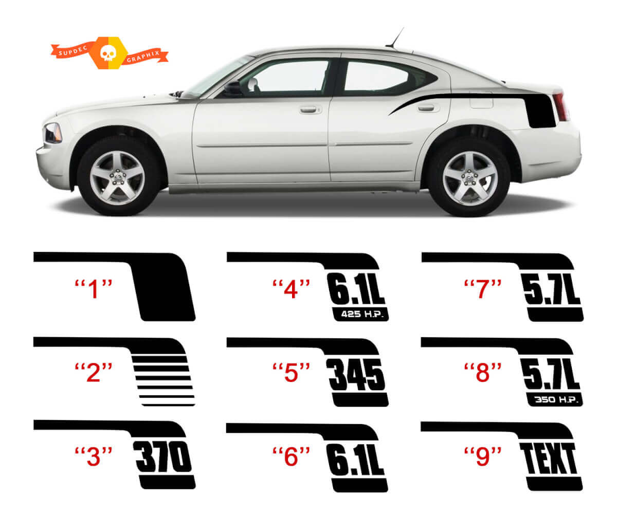 Kit de vinilo adhesivo para panel trasero estilo Palo de Hockey para Dodge Charger 2006-10