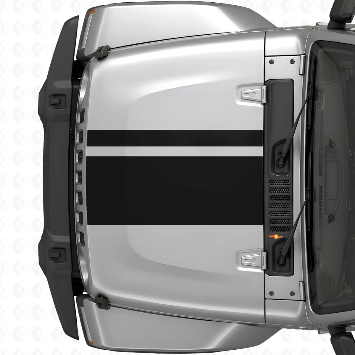Vinilo adhesivo con bandas dobles de diferentes anchos para capó para Jeep Wrangler 2007+