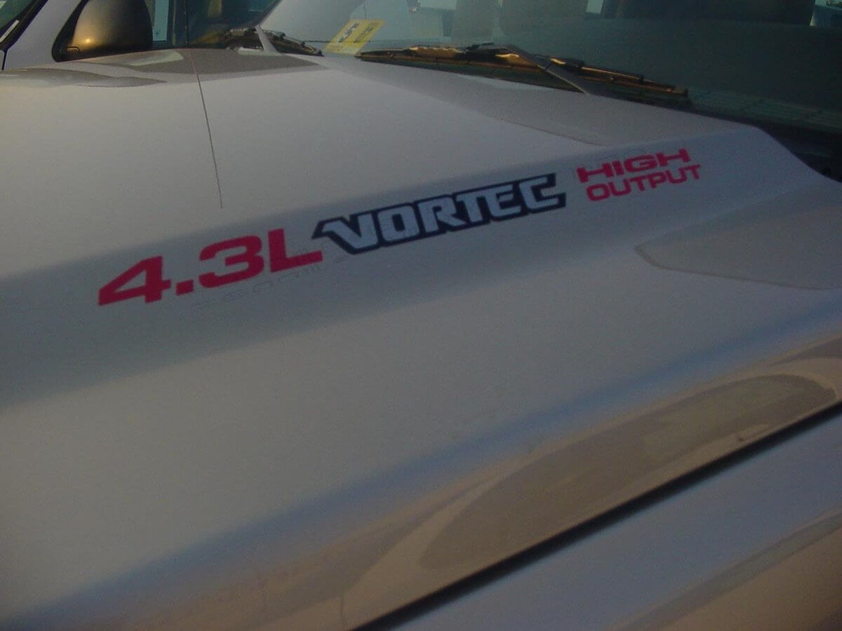 Calcomanía de vinilo para capó de alto rendimiento Vortec 4.3L para Chevrolet Silverado Colorado GMC Sierra Canyon