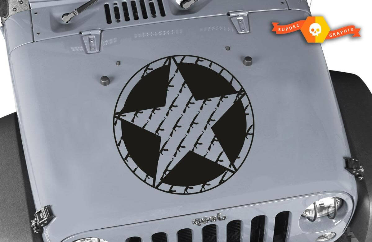 Calcomanía de vinilo con capucha de estrella AK-47 Oscar Mike para Jeep Wrangler