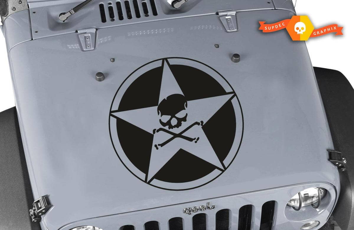 Calcomanía de Vinilo de Estrella de Calavera y Huesos para Jeep Wrangler
