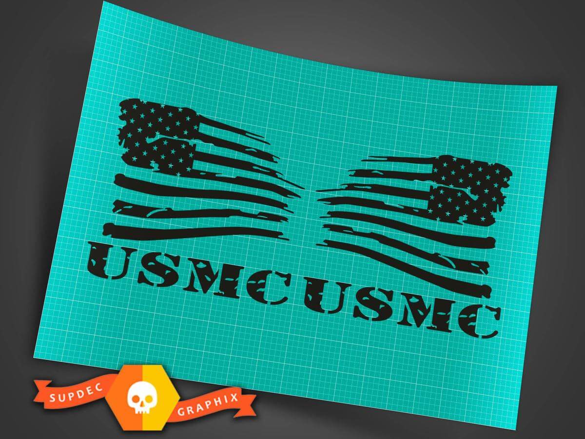 Jeep Wrangler militar negro USMC bandera estadounidense conjunto invertido carga angustiado