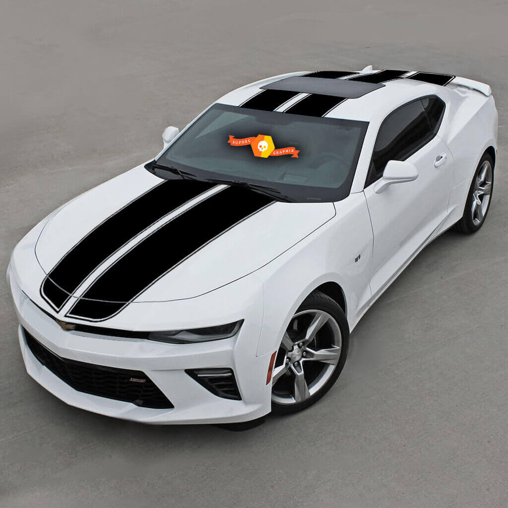 Kit de adhesivos de vinilo con franjas dobles de carreras para la parte superior lateral para Chevrolet Camaro 2016-18