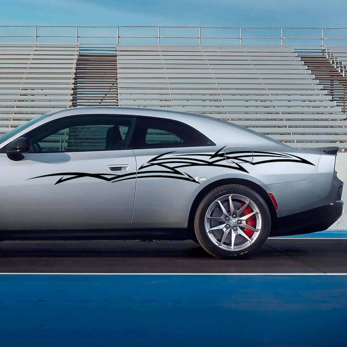 Calcomanía de vinilo lateral con franjas tribales abstractas para Dodge Charger Eléctrico