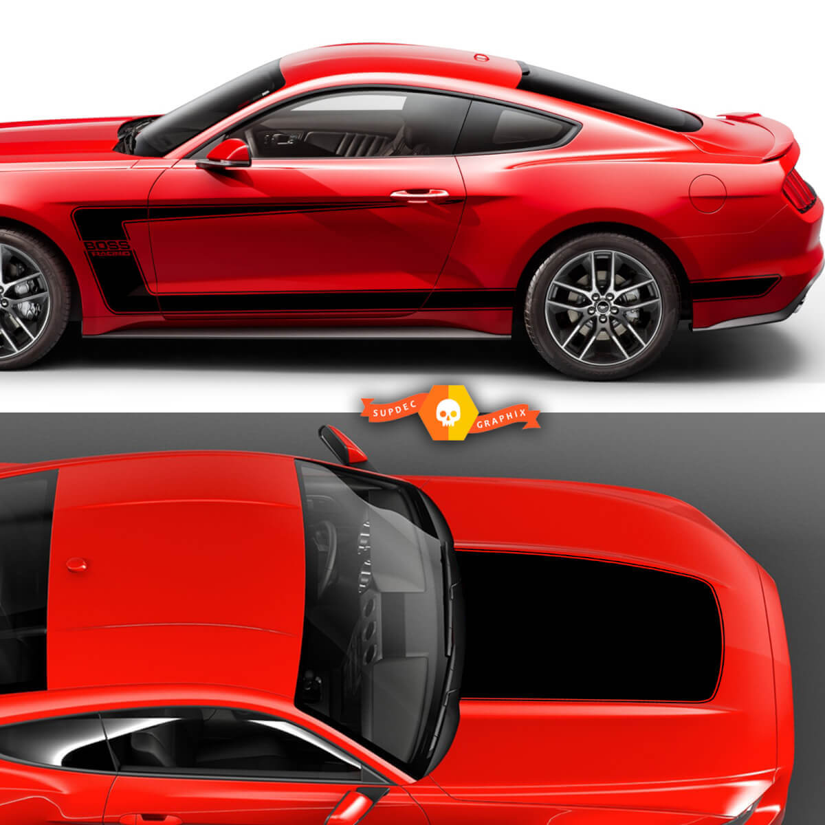 Kit de calcomanías de vinilo para capó y franjas laterales Boss 302 para Musclecar Musclecarmodel 2015-24